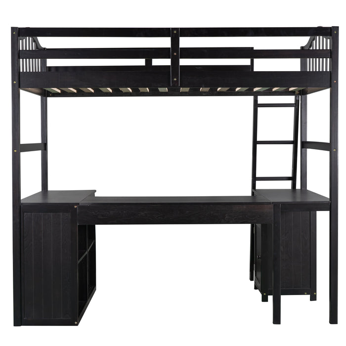 GFD Home - Twin size Loft Bed with Drawers, Cabinet, Shelves and Desk, Wooden Loft Bed with Desk - Espresso(OLD SKU :LP000505AAP) - GreatFurnitureDeal