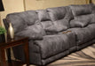 Catnapper - Voyager Lay Flat Reclining Console Loveseat w- Storage & Cupholders in Slate - 4389-SLATE - GreatFurnitureDeal
