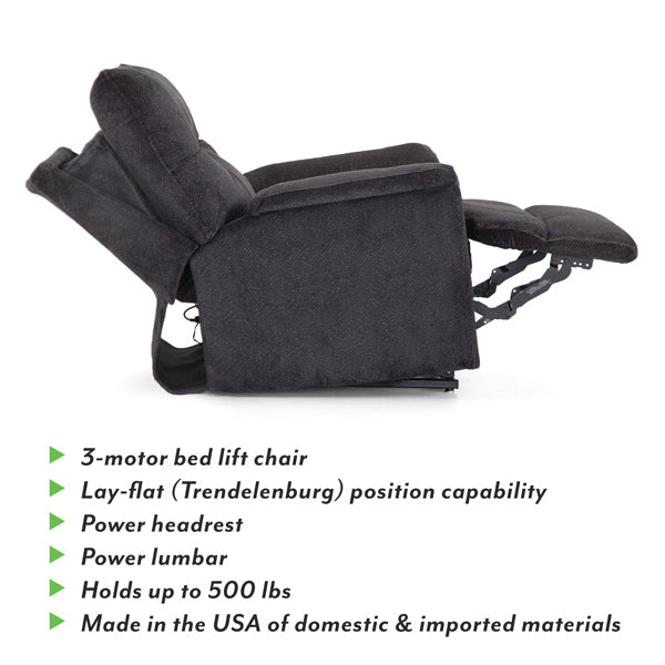 Franklin Furniture - Finn 3 Motor Bed-Lift Chair w-Power Headrest, Lumbar-Seat Massage, Holds up to 500 lbs - 4418-ONYX - GreatFurnitureDeal