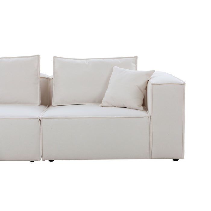 GFD Home - Modular Sectional Living Room Sofa Set, Modern Minimalist Style Couch with Ottoman and Reversible Chaise, L-Shape, White - GreatFurnitureDeal