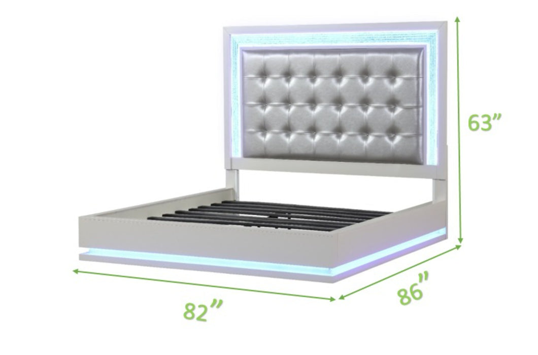 GFD Home - Passion King 5-N Pc Vanity LED Bedroom Set Made with Wood in Milky White - GreatFurnitureDeal