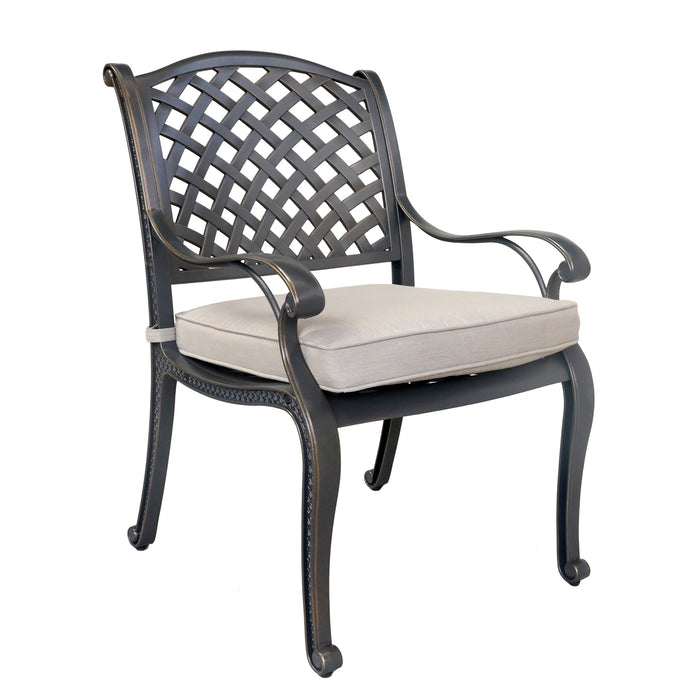 GFD Home - Cast Aluminum 7-Piece Rectangular Dining Set with 6 Arm chairs, Sand dollar cushion