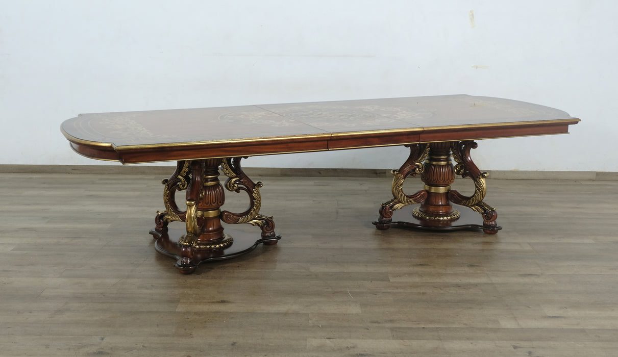European Furniture - Valentine 11 Piece Dining Room Set With Damask Gold Fabric - 45014-11SET