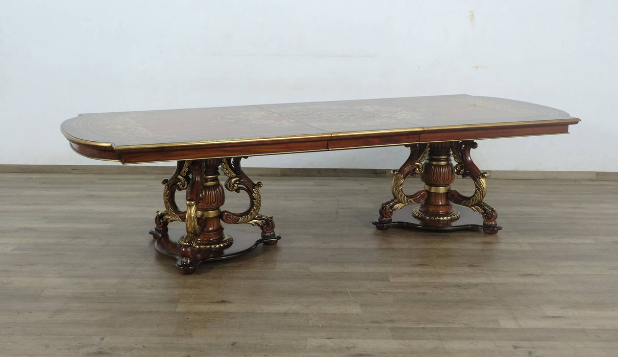 European Furniture - Valentine 9 Piece Dining Room Set With Damask Gold Fabric - 45014-9SET - GreatFurnitureDeal