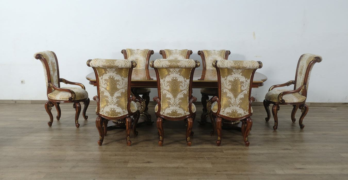 European Furniture - Valentine 9 Piece Dining Room Set With Damask Gold Fabric - 45014-9SET