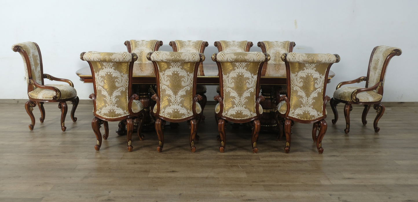 European Furniture - Valentine 11 Piece Dining Room Set With Damask Gold Fabric - 45014-11SET