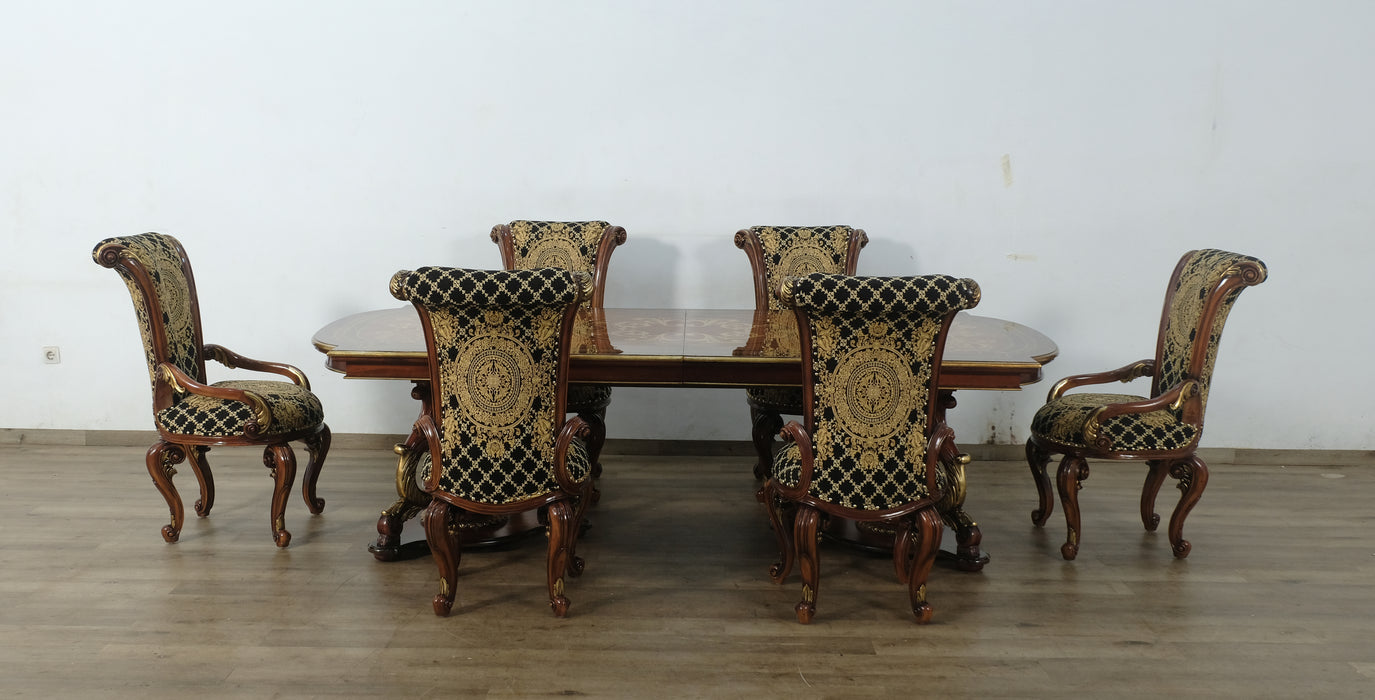 European Furniture - Valentine II 7 Piece Dining Room Set With Black Gold Fabric - 45014-45015-7SET - GreatFurnitureDeal