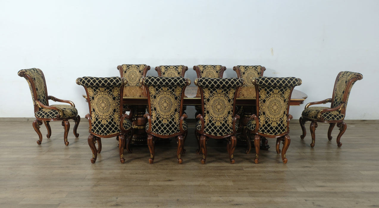 European Furniture - Valentine II 11 Piece Dining Room Set With Black Gold Fabric - 45014-45015-11SET