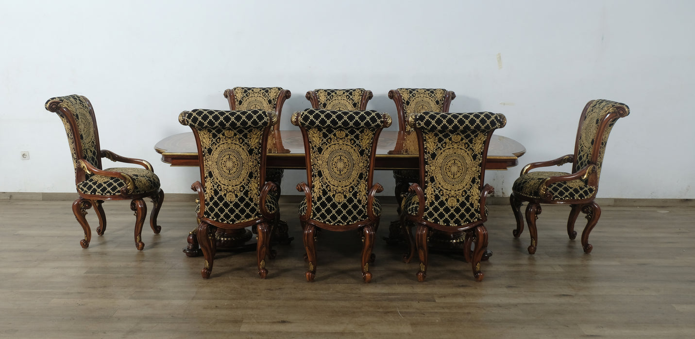 European Furniture - Valentine II 9 Piece Dining Room Set With Black Gold Fabric - 45014-45015-9SET