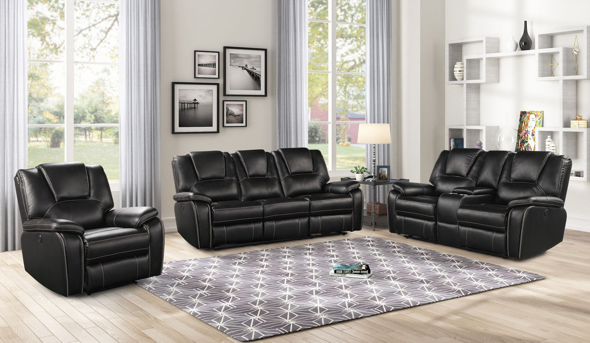 GFD Home - Hong Kong 2 Piece Power Reclining Sofa Set made with Faux Leather in Black - GreatFurnitureDeal