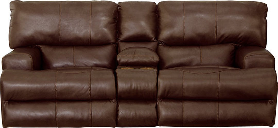 Catnapper - Wembley Power Headrest Power Lumbar Power Reclining Leather Console Loveseat in Walnut - 764589-WALNUT-MTO - GreatFurnitureDeal