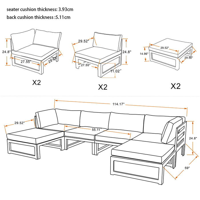 GFD Home - Outdoor sofa 4 pieces+2 ottomans - GreatFurnitureDeal