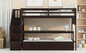 GFD Home - Stairway Twin XL Loft Bed with Twin Size Trundle and 3 Drawers, Storage, Desk, Espresso - GreatFurnitureDeal