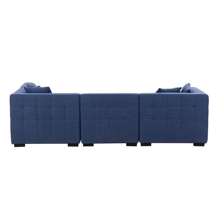 GFD Home - Sectional Sofa with Ottoman DIY Combination Sofa Blue