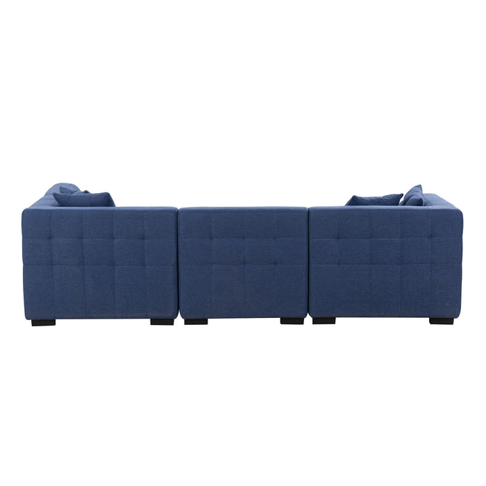 GFD Home - Sectional Sofa with Ottoman DIY Combination Sofa Blue - GreatFurnitureDeal