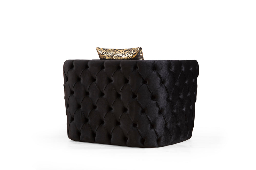 GFD Home - Naomi Button Tufted Chair Finished with Velvet Fabric and Gold Accent in Black - GreatFurnitureDeal