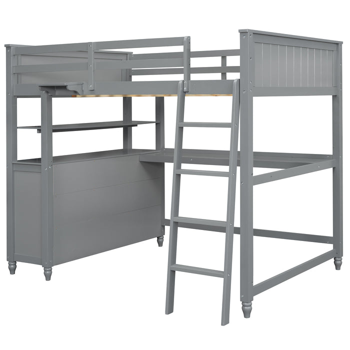 GFD Home - Full size Loft Bed with Drawers and Desk, Wooden Loft Bed with Shelves - Gray(OLD SKU:LT000529AAE) - GreatFurnitureDeal