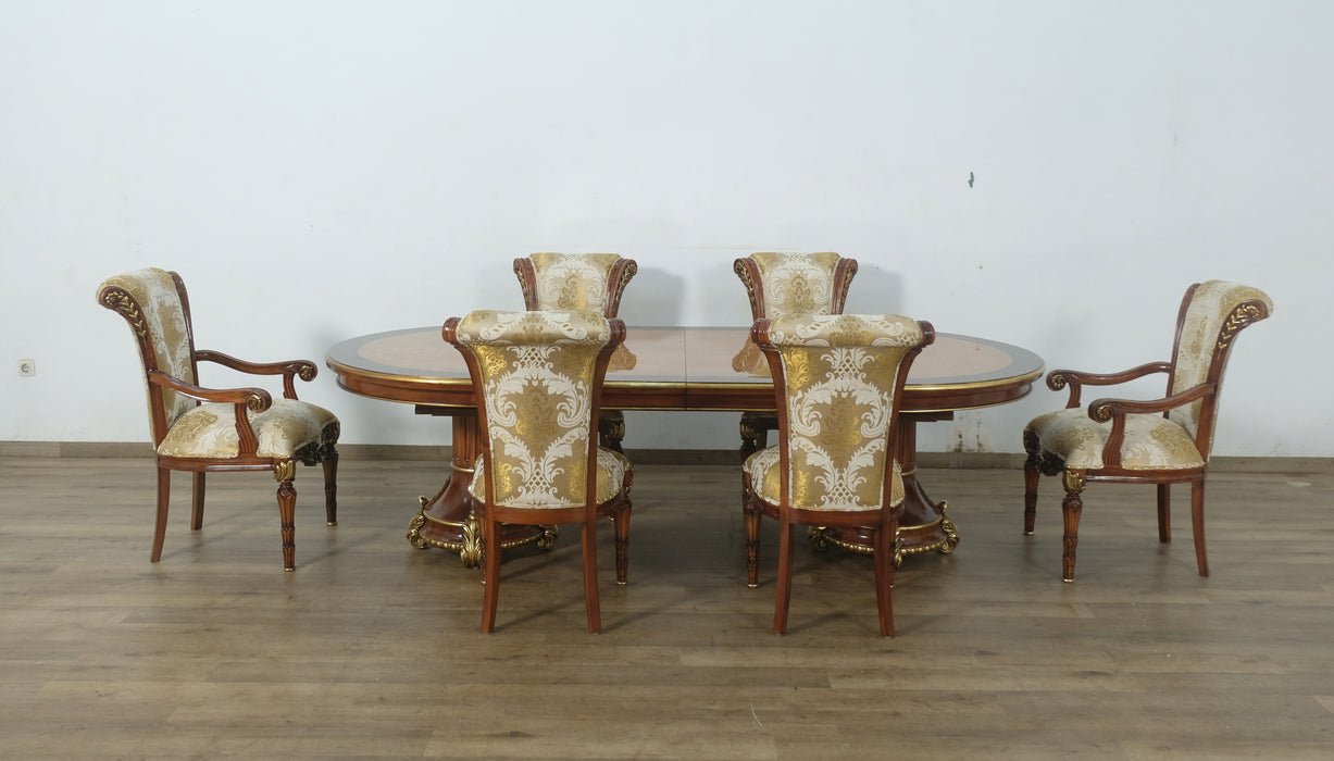 European Furniture - Veronica 7 Piece Dining Room Set With Gold Fabric Chair - 47076DT-31062-7SET