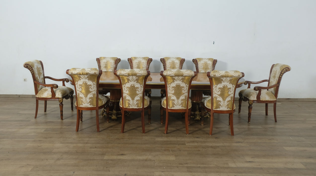 European Furniture - Veronica 11 Piece Dining Room Set With Damask Gold Fabric Chair - 47076DT-11SET