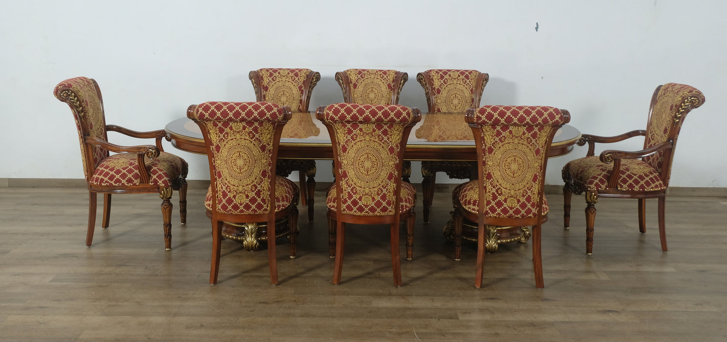 European Furniture - Veronica 9 Piece Dining Room Set With Red & Gold Fabric Chair - 47076DT-31060-9SET