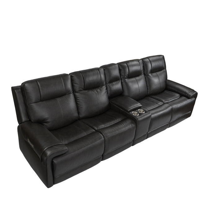 GFD Home - Trevor Triple 4 Seats Power Sofa With Console | Genuine Leather | Lumbar Support | Adjustable Headrest | USB & Type C Charge Port | Middle Armless Chair With Triple Power Control - GreatFurnitureDeal