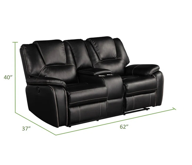 GFD Home - Hong Kong 3 Piece Power Reclining Sofa Set made with Faux Leather in Black - GreatFurnitureDeal