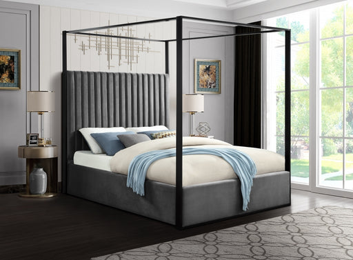 Meridian Furniture - Jax Velvet Queen Bed in Grey - JaxGrey-Q - GreatFurnitureDeal