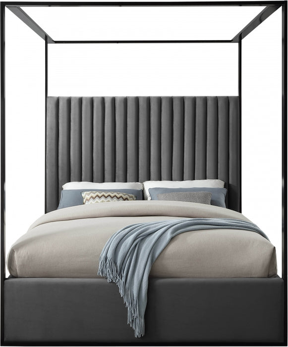 Meridian Furniture - Jax Velvet King Bed in Grey - JaxGrey-K - GreatFurnitureDeal