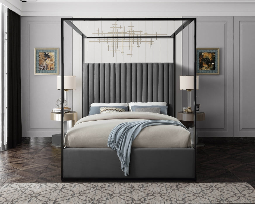 Meridian Furniture - Jax Velvet King Bed in Grey - JaxGrey-K - GreatFurnitureDeal