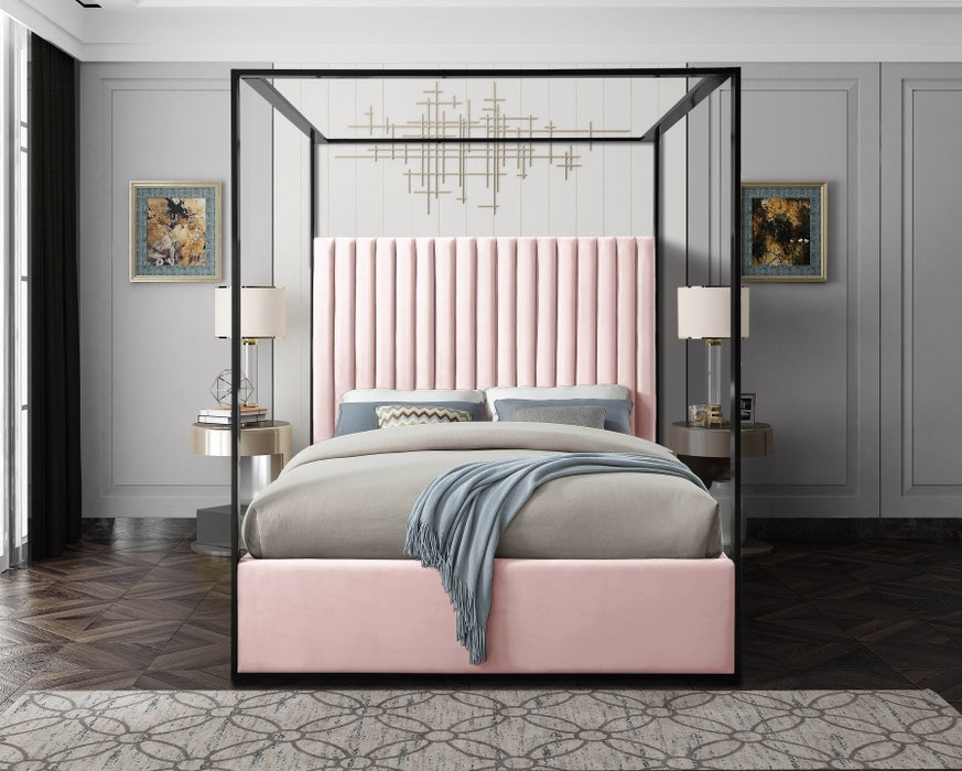 Meridian Furniture - Jax Velvet Queen Bed in Pink - JaxPink-Q - GreatFurnitureDeal