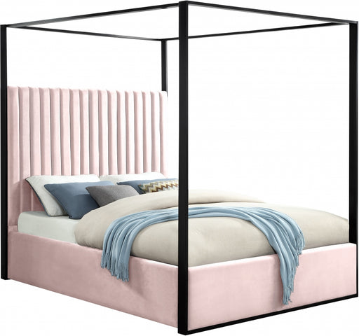 Meridian Furniture - Jax Velvet Queen Bed in Pink - JaxPink-Q - GreatFurnitureDeal