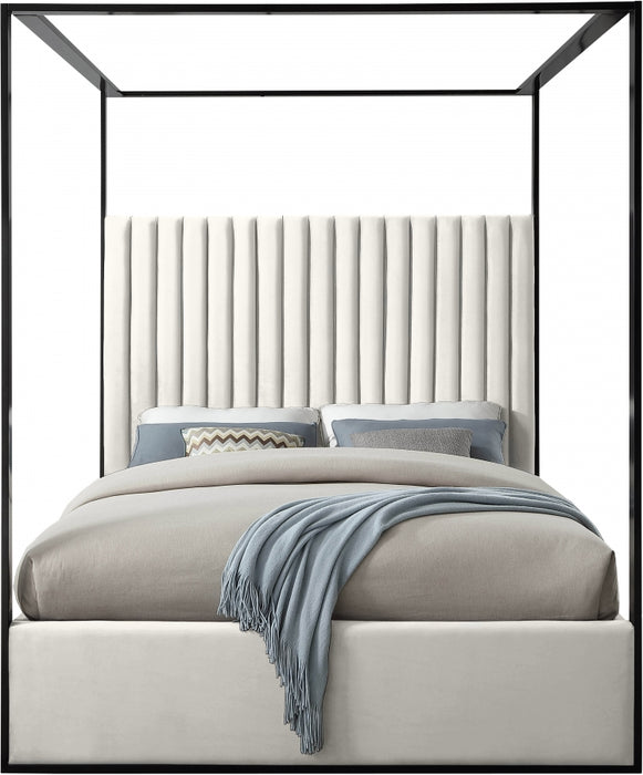 Meridian Furniture - Jax Velvet Queen Bed in Cream - JaxCream-Q - GreatFurnitureDeal