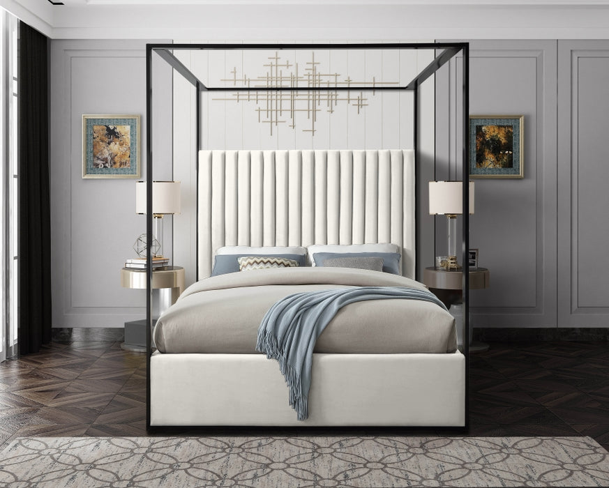 Meridian Furniture - Jax Velvet Queen Bed in Cream - JaxCream-Q - GreatFurnitureDeal