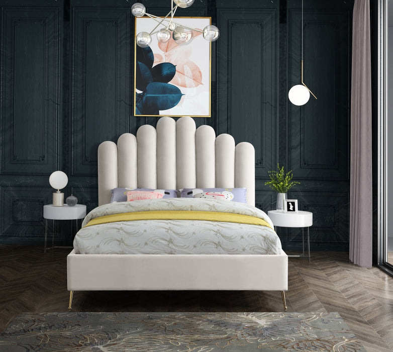 Meridian Furniture - Lily Velvet King Bed in Cream - LilyCream-K - GreatFurnitureDeal