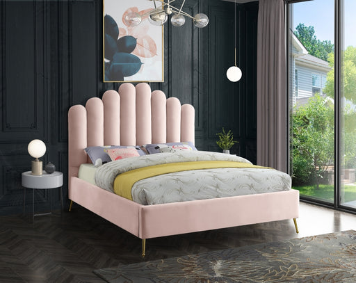 Meridian Furniture - Lily Velvet Queen Bed in Pink - LilyPink-Q - GreatFurnitureDeal