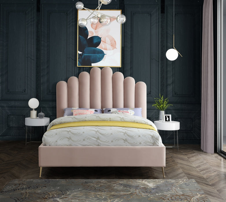 Meridian Furniture - Lily Velvet King Bed in Pink - LilyPink-K - GreatFurnitureDeal