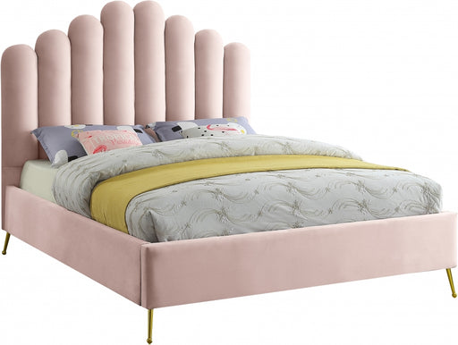 Meridian Furniture - Lily Velvet Queen Bed in Pink - LilyPink-Q - GreatFurnitureDeal