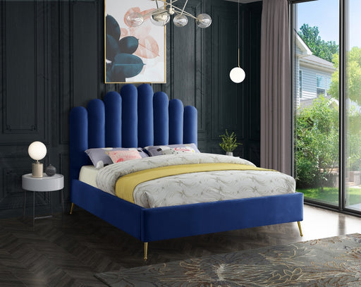 Meridian Furniture - Lily Velvet King Bed in Navy - LilyNavy-K - GreatFurnitureDeal