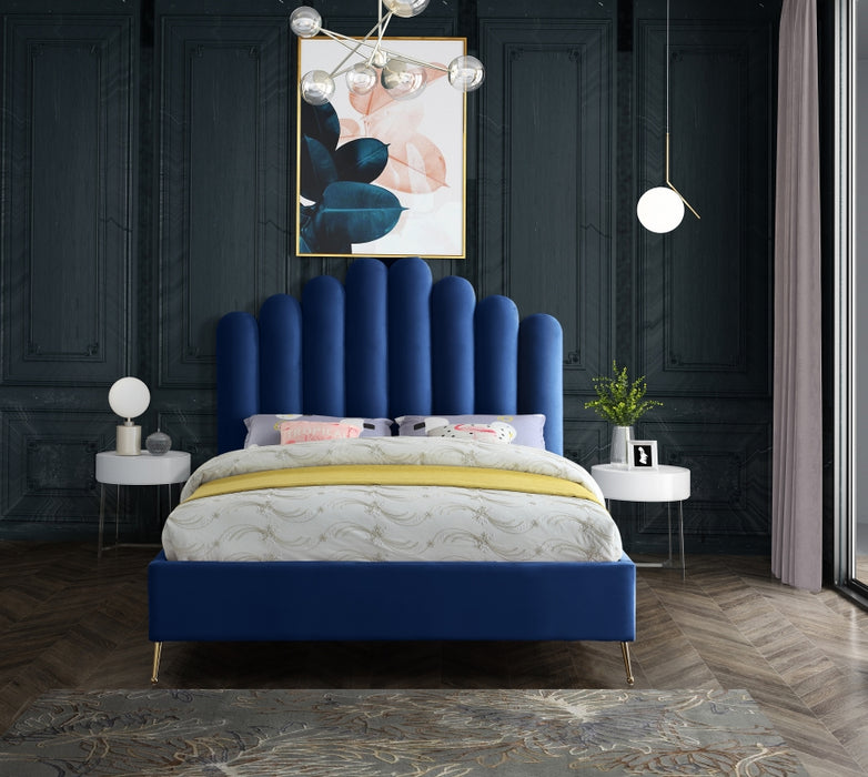 Meridian Furniture - Lily Velvet King Bed in Navy - LilyNavy-K - GreatFurnitureDeal