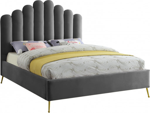 Meridian Furniture - Lily Velvet Queen Bed in Grey - LilyGrey-Q - GreatFurnitureDeal