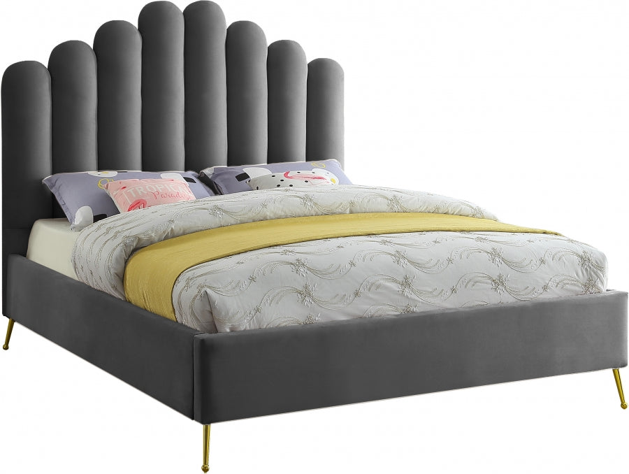 Meridian Furniture - Lily Velvet Queen Bed in Grey - LilyGrey-Q - GreatFurnitureDeal