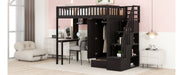 GFD Home - Twin size Loft Bed with Bookshelf,Drawers,Desk,and Wardrobe-Espresso - GreatFurnitureDeal