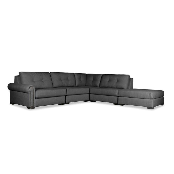 Nativa Interiors - Sylviane Buttoned Modular L-Shaped Sectional Left Arm Facing 121" With Ottoman Gray - SEC-SYLV-BTN-CL-AR2-5PC-PF-GREY
