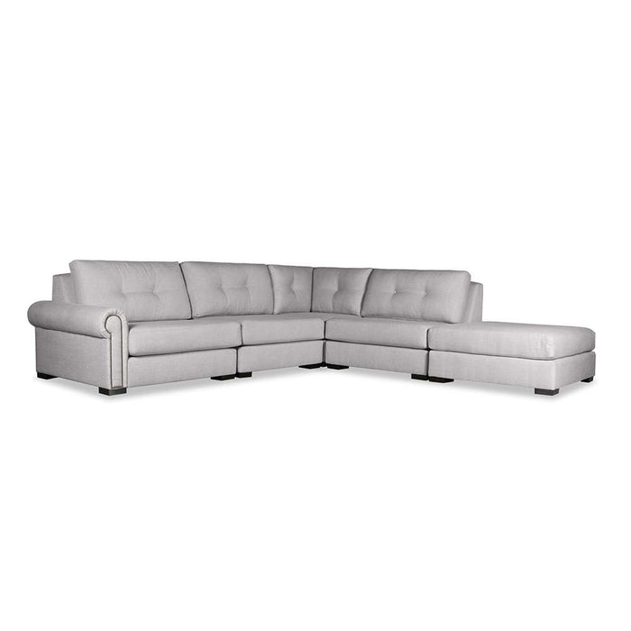 Nativa Interiors - Sylviane Buttoned Modular L-Shaped Sectional Left Arm Facing 121" With Ottoman Gray - SEC-SYLV-BTN-CL-AR2-5PC-PF-GREY