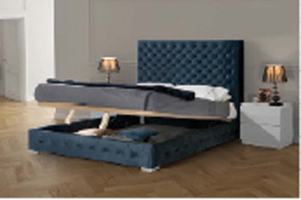 ESF Furniture - Leonor 5 Piece Queen Storage Bedroom Set in Blue - LEONORBEDQSBLUE-STORAGE-5SET - GreatFurnitureDeal