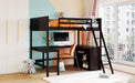 GFD Home - Full size Loft Bed with Shelves and Desk, Wooden Loft Bed with Desk - Espresso - GreatFurnitureDeal