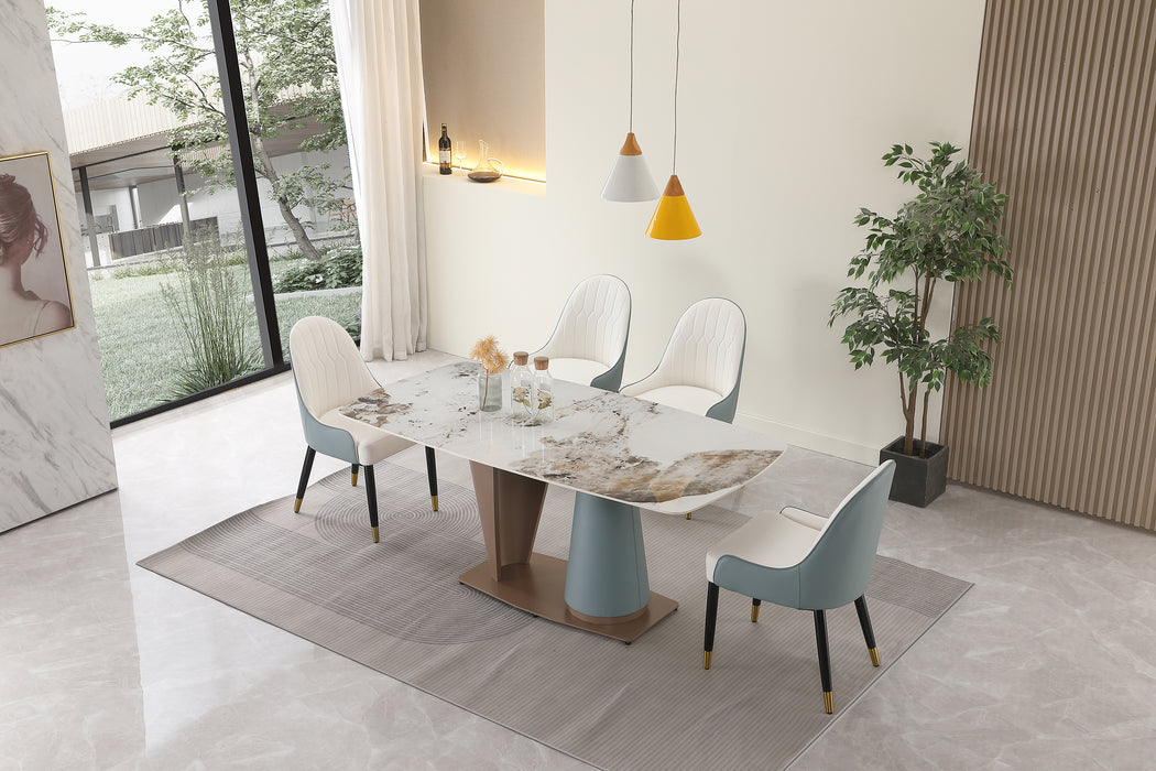 GFD Home - 71" Pandora color sintered stone dining table with 6 pcs Chairs