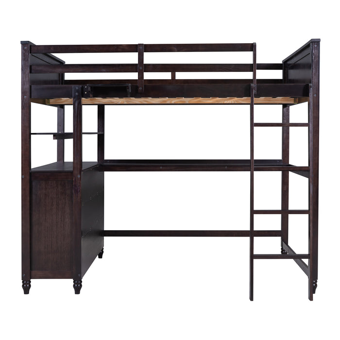 GFD Home - Full size Loft Bed with Drawers and Desk, Wooden Loft Bed with Shelves - Espresso(OLD SKU:LT000529AAP) - GreatFurnitureDeal