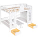 GFD Home - Full-Over-Full Bunk Bed with Changeable Table ,Bunk Bed Turn into Upper Bed and Down Desk - White - GreatFurnitureDeal