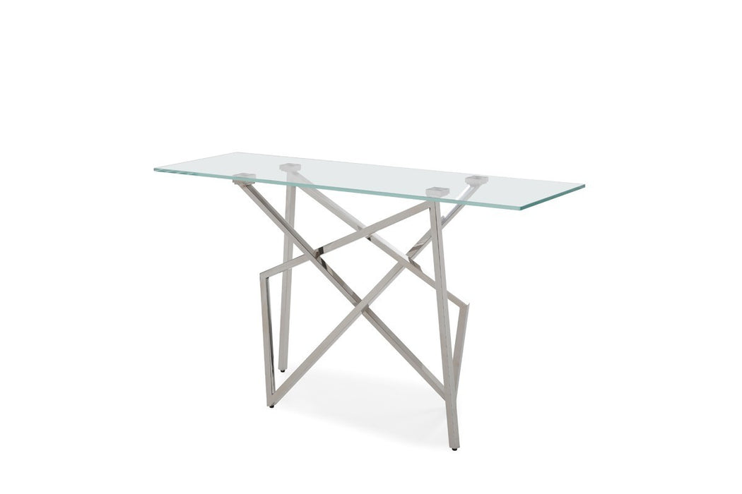 GFD Home - Modrest Hawkins Modern Glass & Stainless Steel Console Table - GreatFurnitureDeal